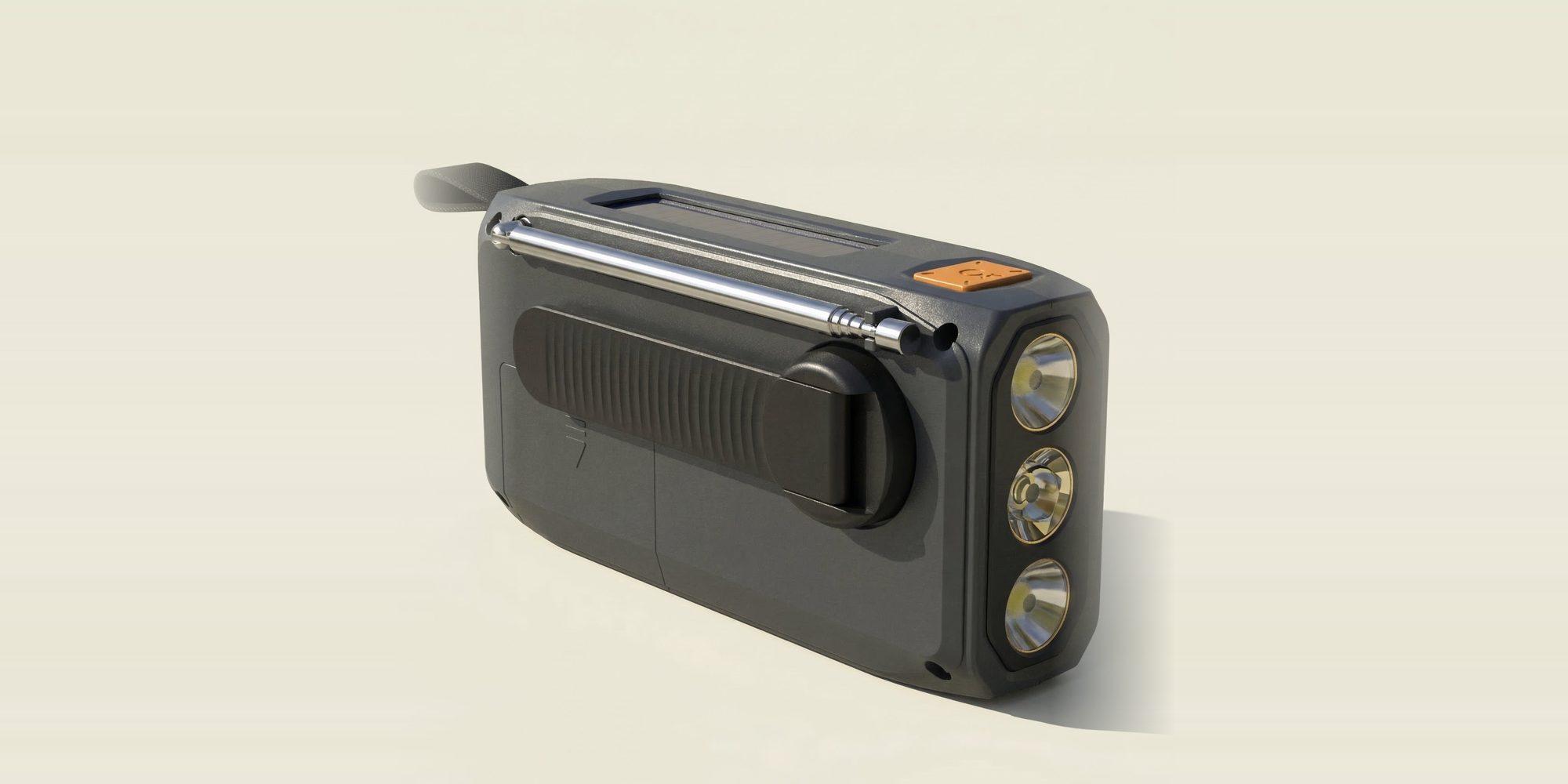 Trygghetslagret emergency radio with a hand crank, telescopic aerial and three torch lights